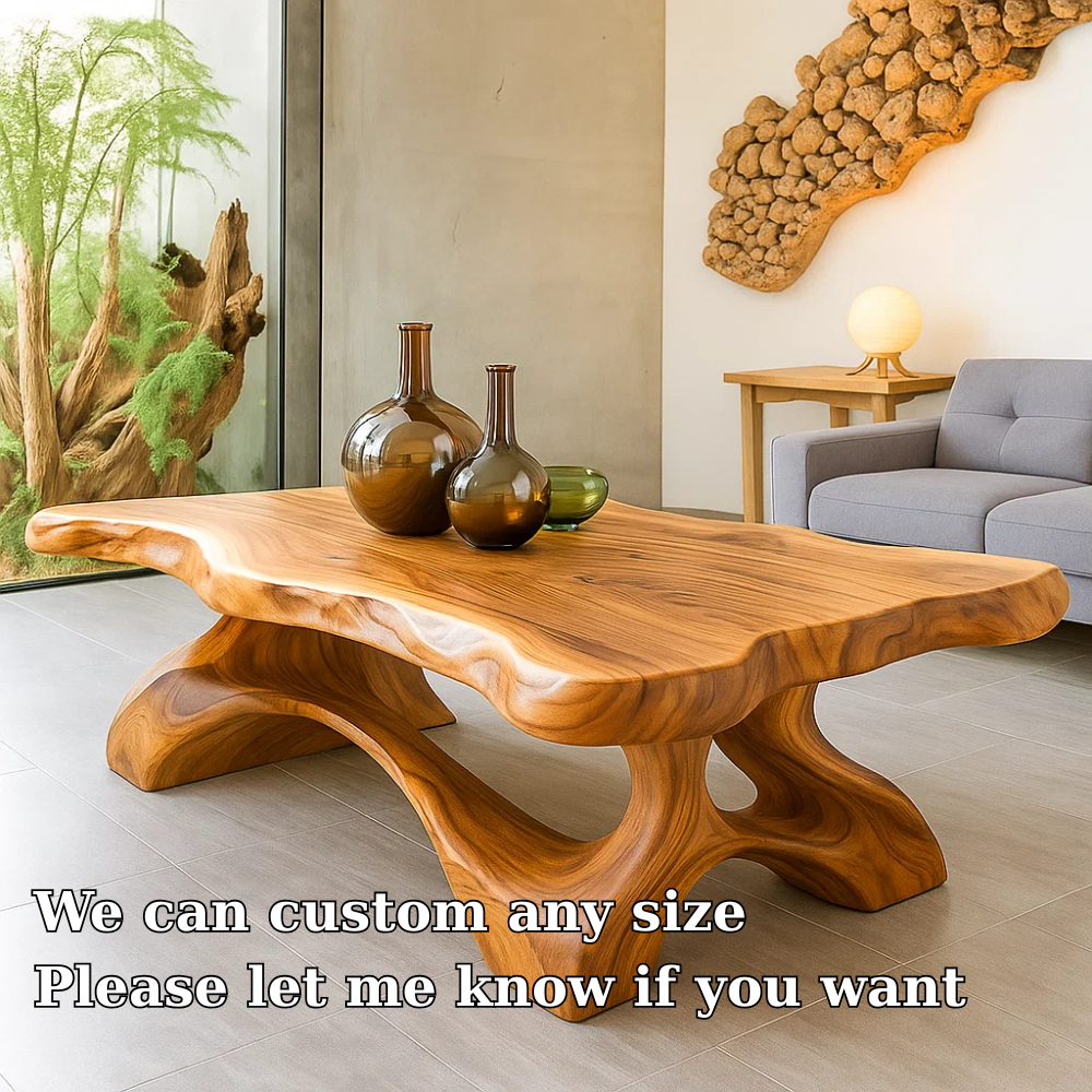 Solid Wood Coffee Table Live Edge Modern Sculptural Base Natural Wood - view 6 of 7
