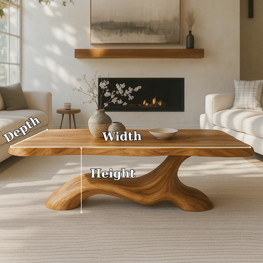 Solid Wood Coffee Table Modern Sculptural Base Natural Wood Design - view 7 of 7