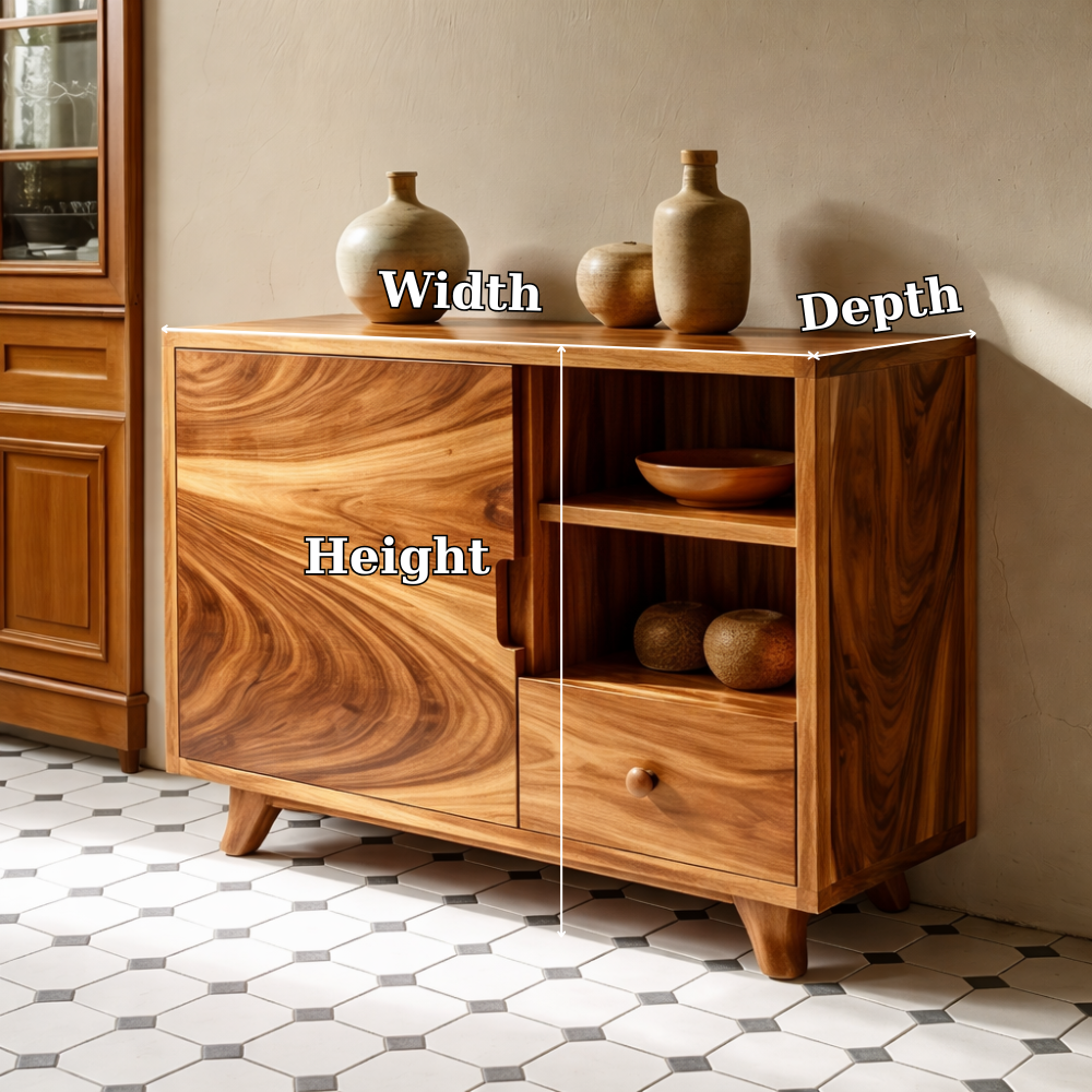 Solid Wood Console Cabinet - Mid-Century Modern with Open Shelving and Drawers - view 7 of 7