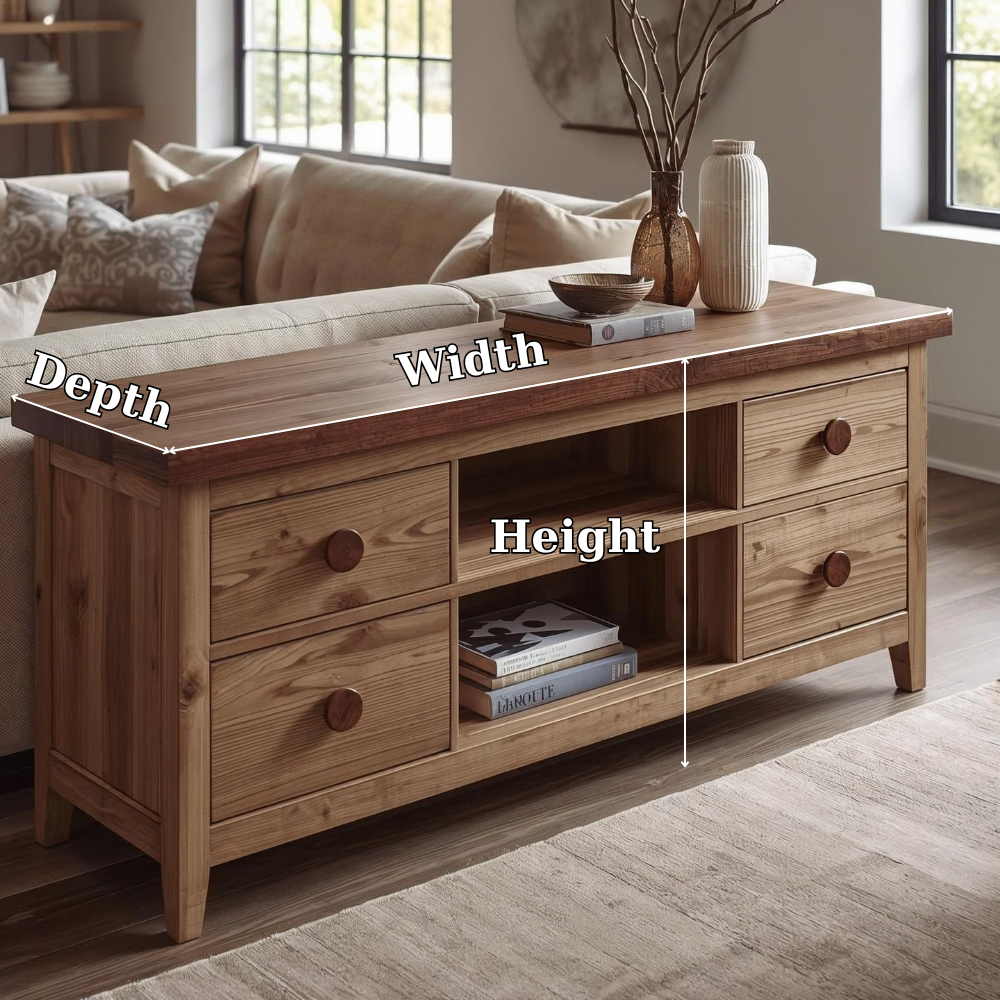 Solid Wood Console Cabinet with 2 Drawers & Open Shelving – Modern Storage Solution - view 7 of 7