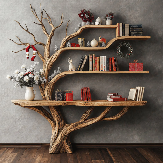 Narrow Floating Live Edge Side Table With Tree Bookshelf For Living Room - view 1 of 5