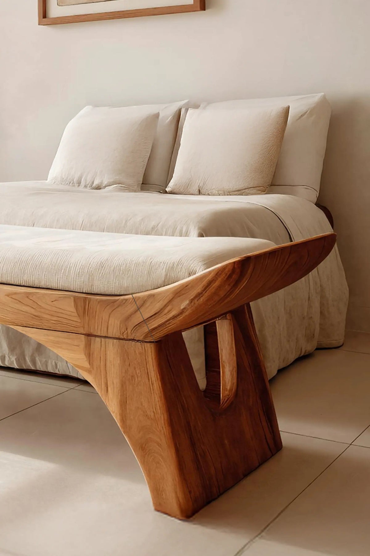Farmhouse Wooden Bench With Shelf For Bedroom Setup - view 4 of 7