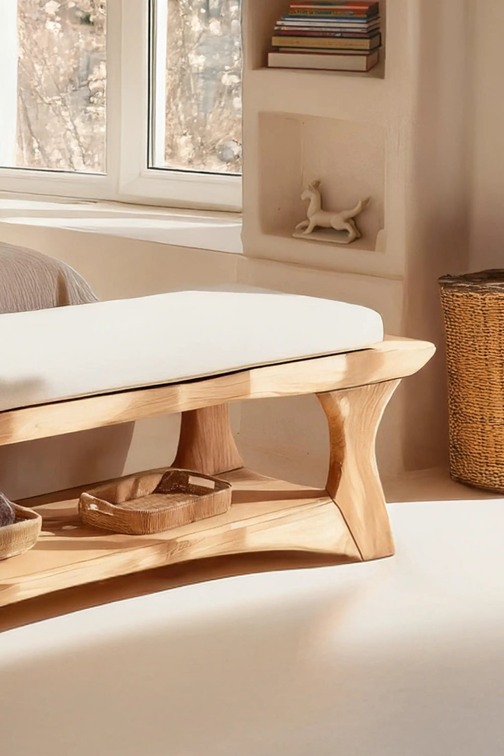 Mid Century Solid Wood Bench For Bedroom Accent - view 4 of 7