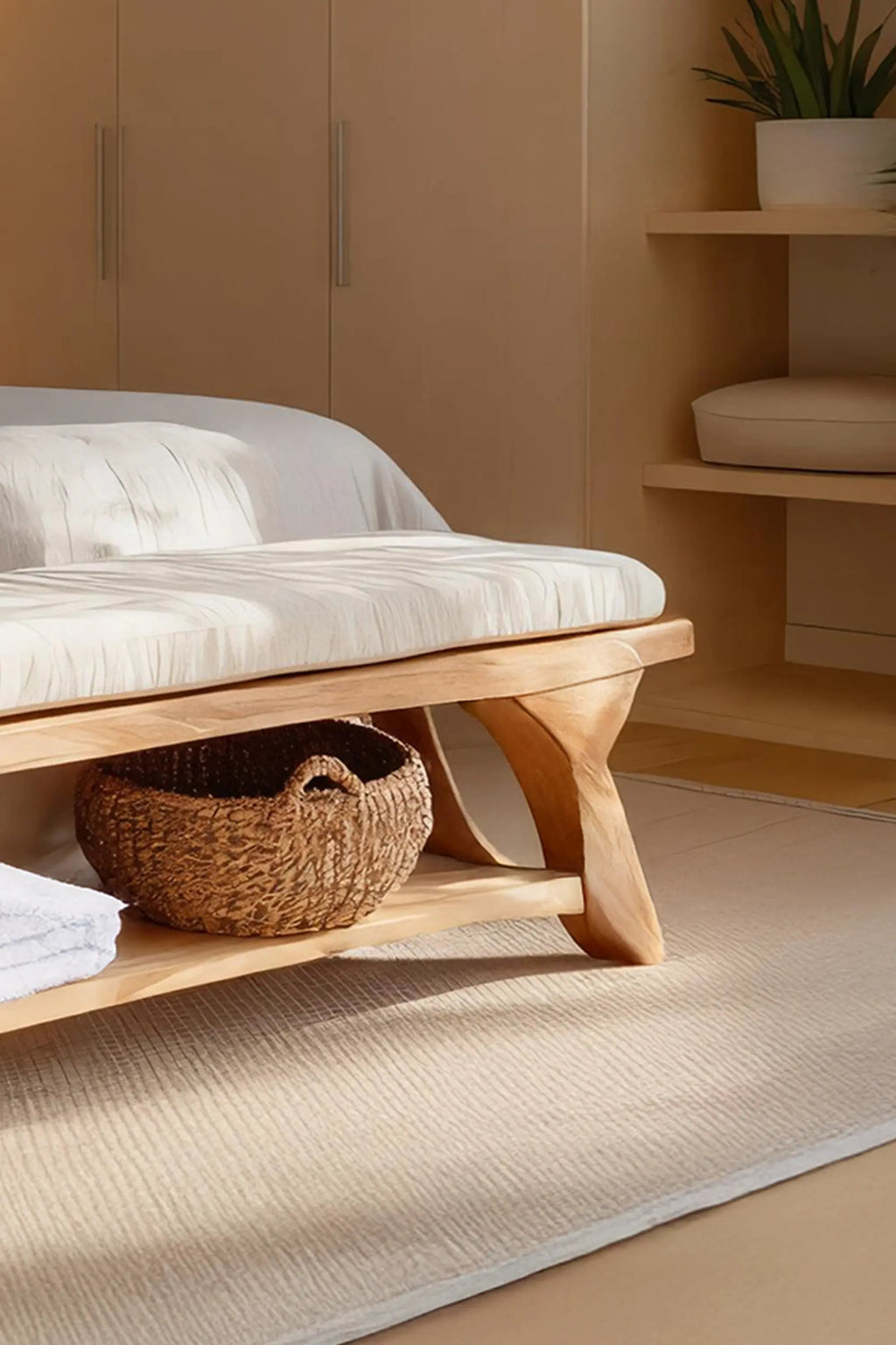 Modern Sculpted Wood Bench For Bedroom Interior Styling - view 4 of 7