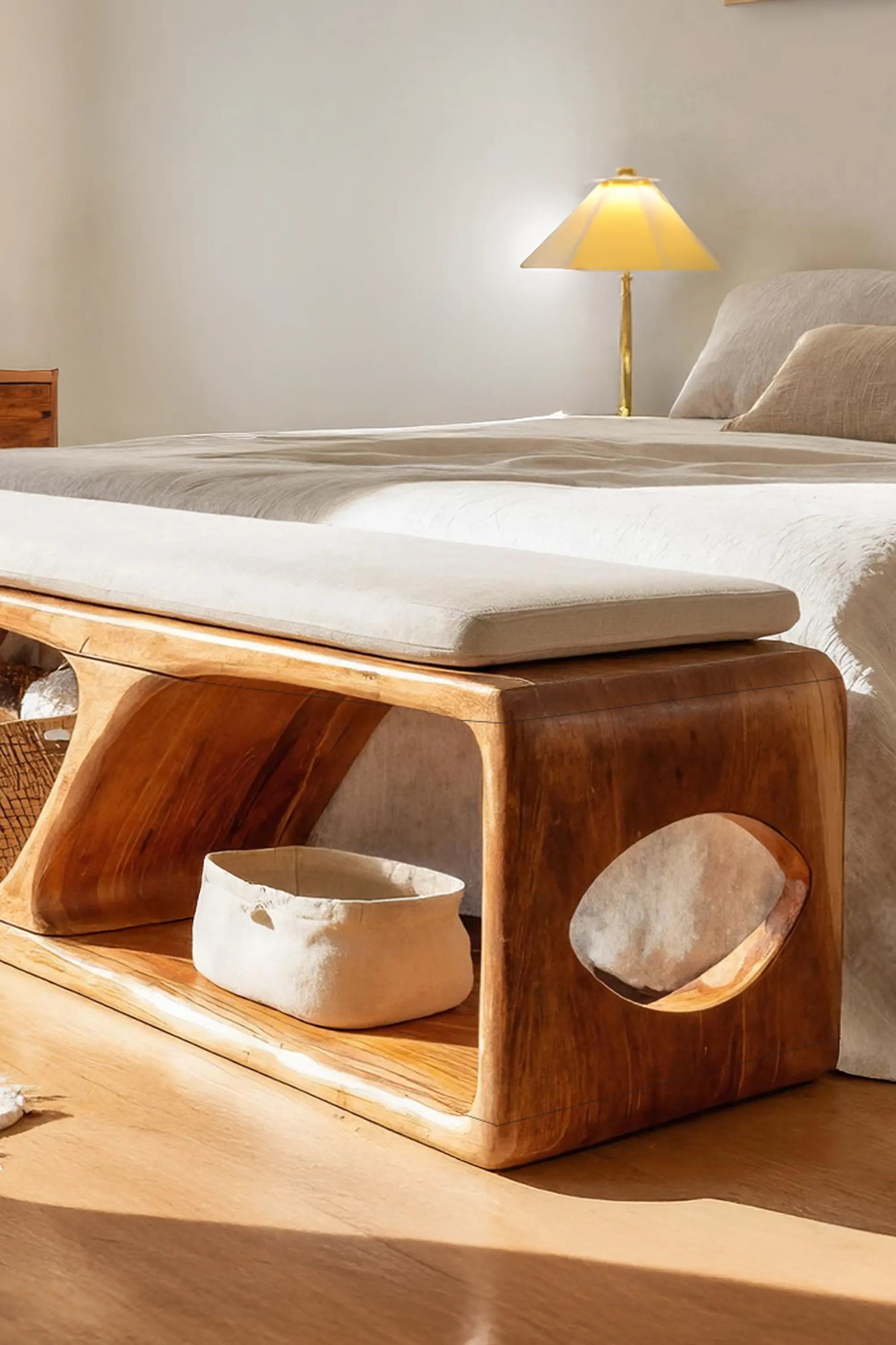 Mid Century Wood Bench For Warm Interior Spaces - view 4 of 7