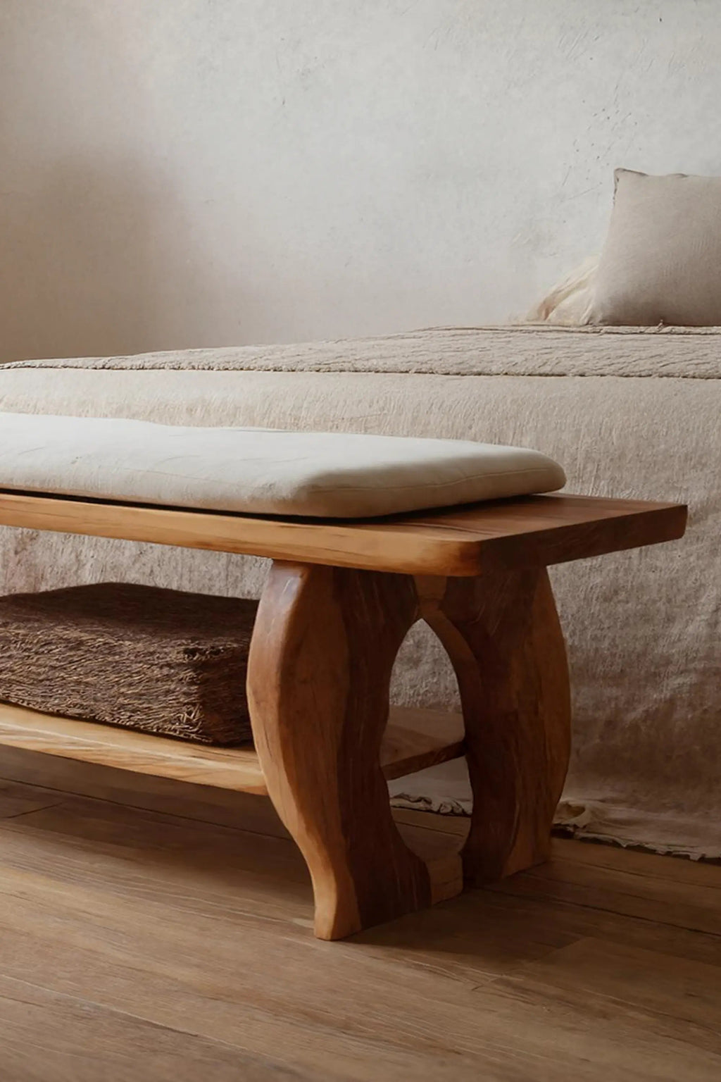 Artisan Curved Wood Bench For Modern Bedroom Design - view 4 of 7
