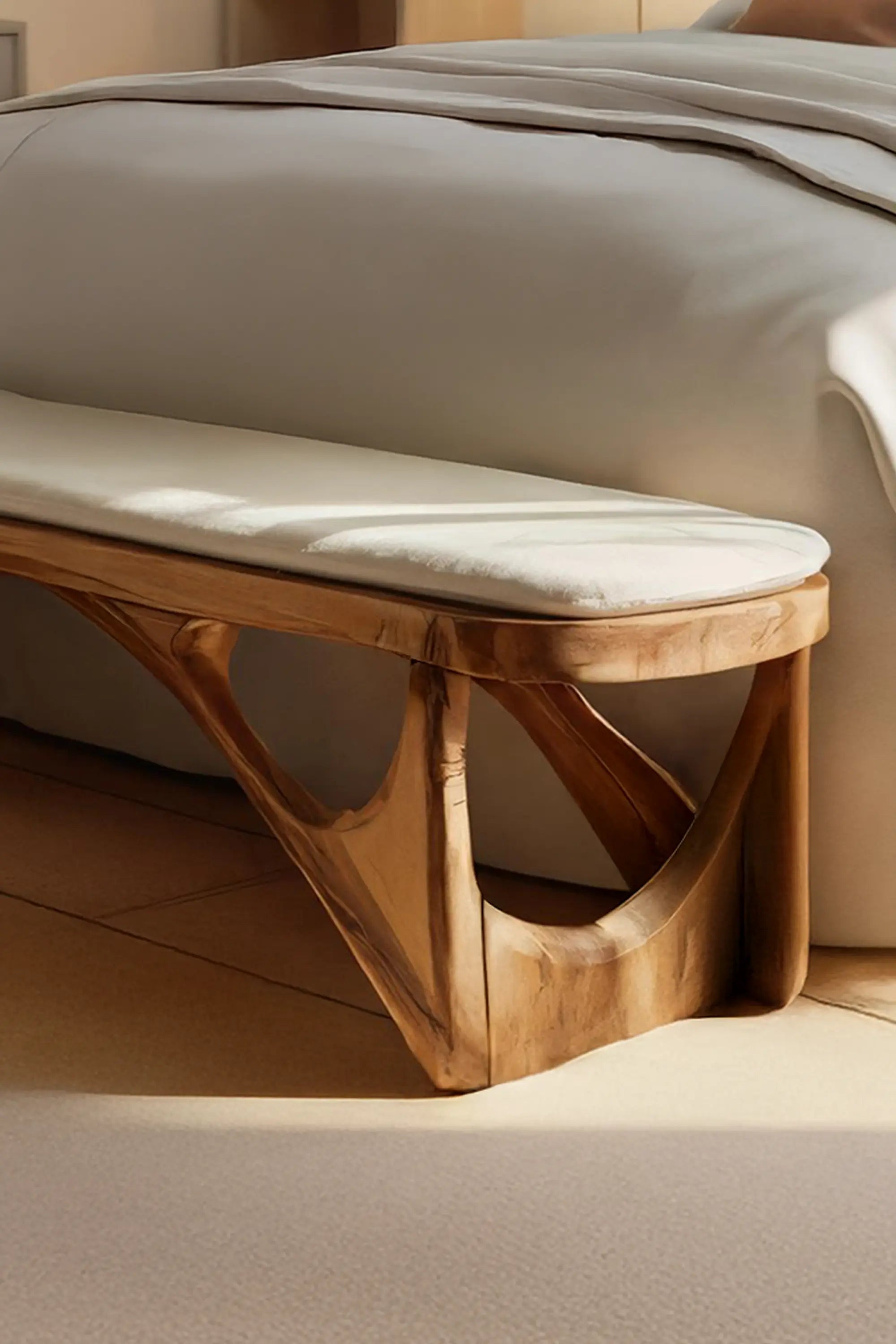 Minimalist Curved Wood Bench For End-of-Bed Design - view 3 of 7