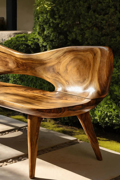 Mid Century Artistic Wooden Bench For Patio Setup - view 4 of 7
