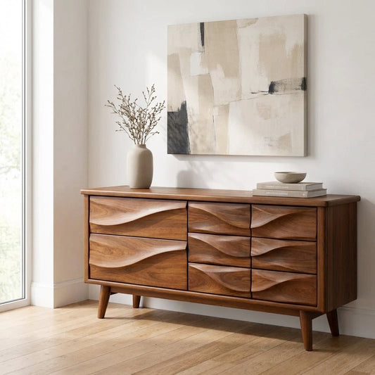 Solid Wood Console Table with Multi Drawer Wave Front Design for Modern Home - view 1 of 9