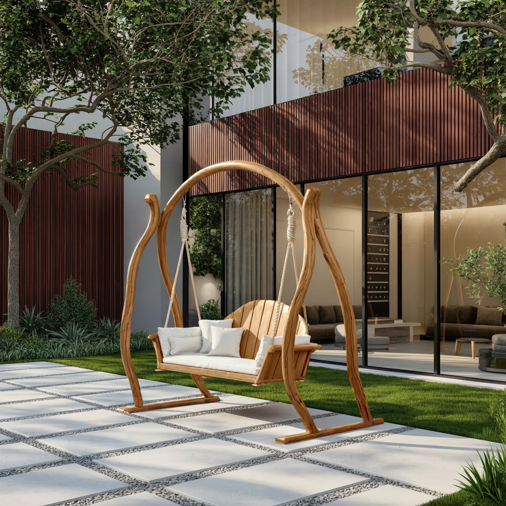 Curved Frame Garden Swing Bench For Outdoor Relaxation - view 2 of 8