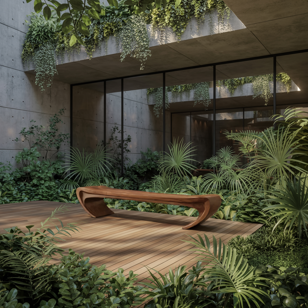 Modern Sculptural Wood Bench For Entryway Or Living Room - view 2 of 8