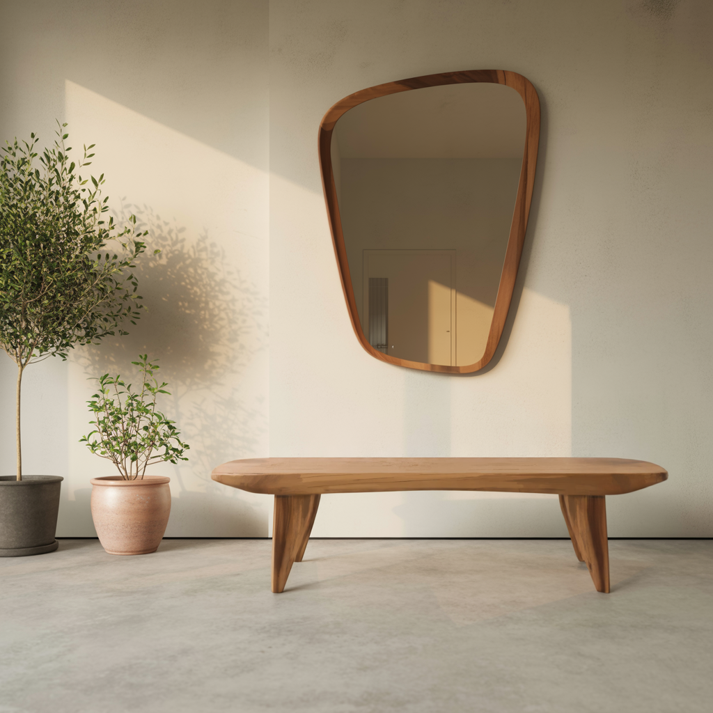Curved Minimalist Organic Bench For Entryway Bedroom And Living Room - view 3 of 8