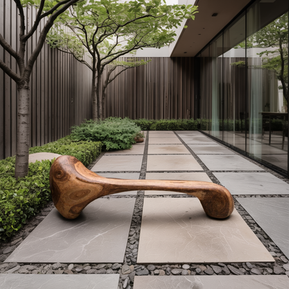 Sculptural Wood Bench For Garden Poolside Or Patio - view 3 of 8