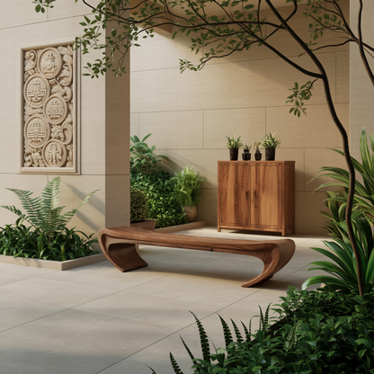Modern Sculptural Wood Bench For Entryway Or Living Room - view 3 of 8