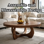 Modern Round Solid Wood Coffee Table with Sculptural Pedestal Base - view 9 of 9