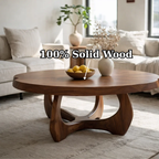 Modern Round Solid Wood Coffee Table with Sculptural Pedestal Base - view 8 of 9
