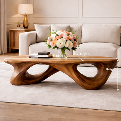 Handcrafted Solid Wood Coffee Table with Sculptural Open Loop Base - view 7 of 9