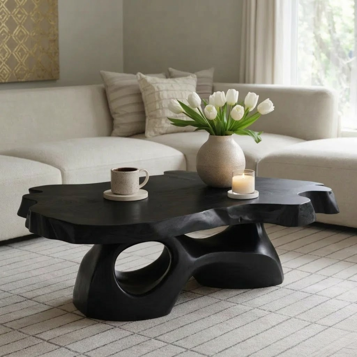 Solid Wood Live Edge Coffee Table with Sculpted Organic Base - view 3 of 9