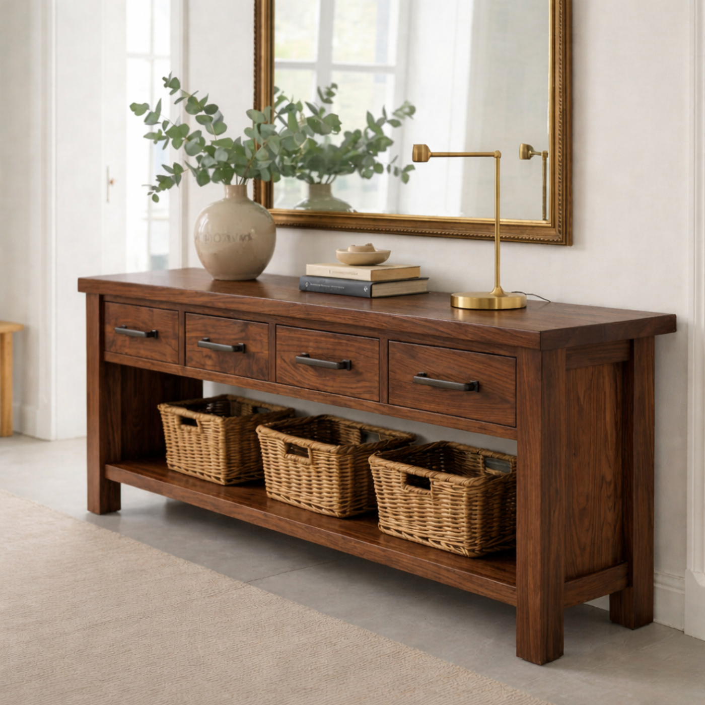 Solid Wood Console Table for Entryway with 4 Drawers and Open Shelf - view 4 of 9