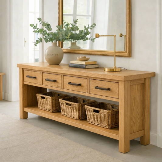 Solid Wood Console Table for Entryway with 4 Drawers and Open Shelf - view 1 of 9