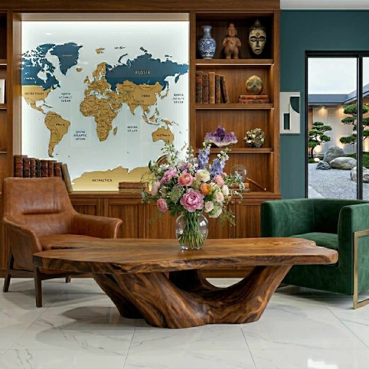 Solid Wood Live Edge Coffee Table with Sculptural Base – Rustic Organic Living Room Table - view 2 of 8