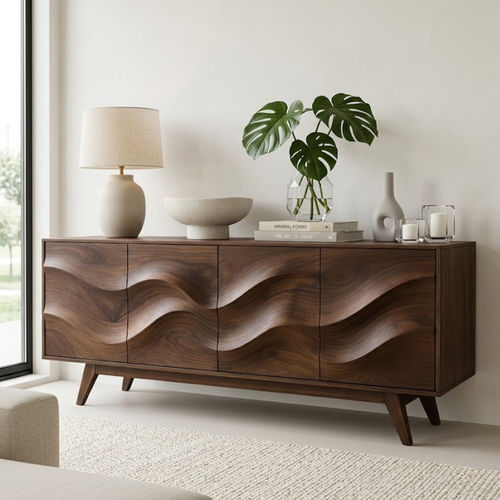 Solid Wood Console Table with Sculptural Wave Front for Modern Entryway - view 1 of 9