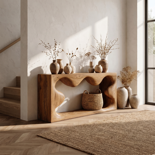 Midcentury Curved Console Table Living Room - view 1 of 8