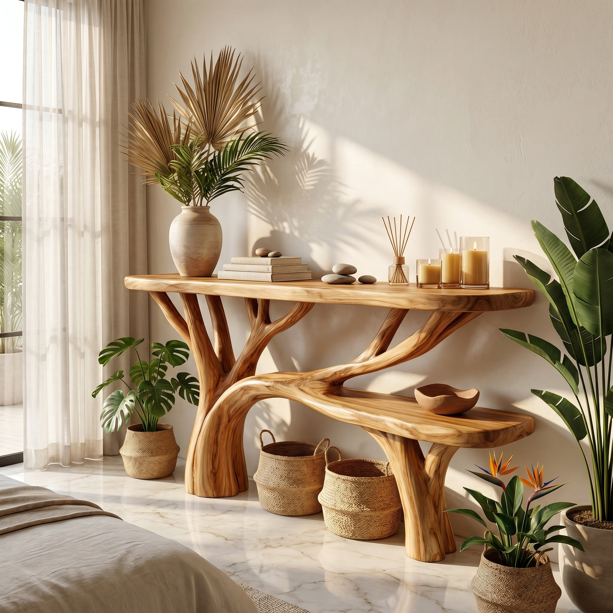 Rustic Tree Design Console Table Living Room Entryway - view 1 of 8