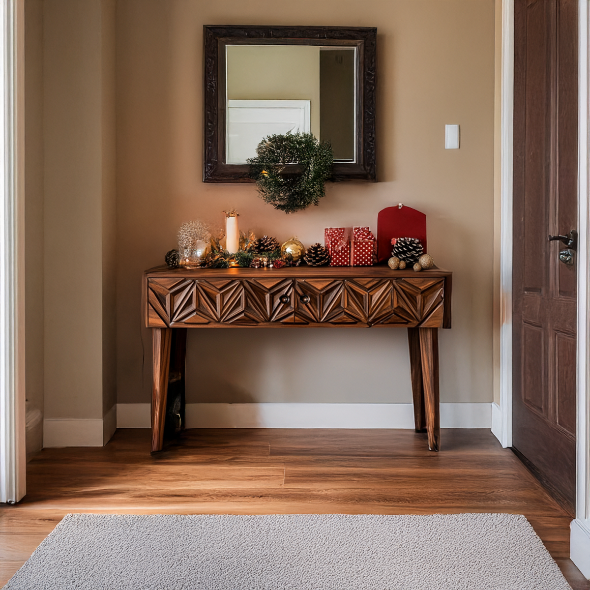Rustic Carved Console Table Christmas Entryway Holiday Decor - view 1 of 8