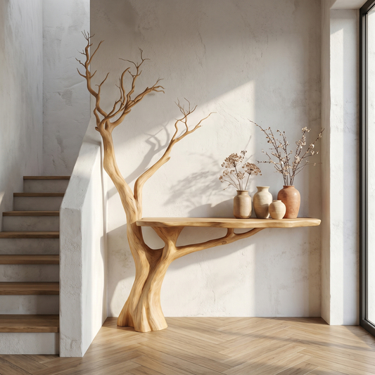 Rustic Console Table Sculpted Wood Tree Hallway Entrance - view 1 of 8