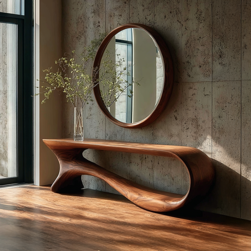Mid Century Curved Console Table Modern Hallway Living Room - view 1 of 6