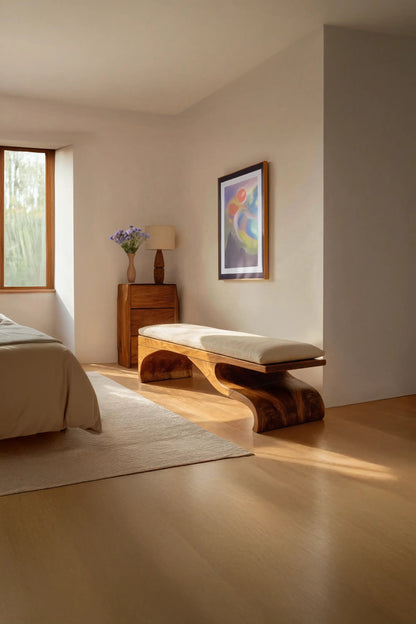 Modern Sculptural Wooden Bench For Bedroom Decor - view 2 of 7
