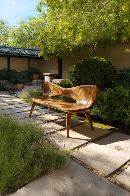 Mid Century Artistic Wooden Bench For Patio Setup - view 2 of 7
