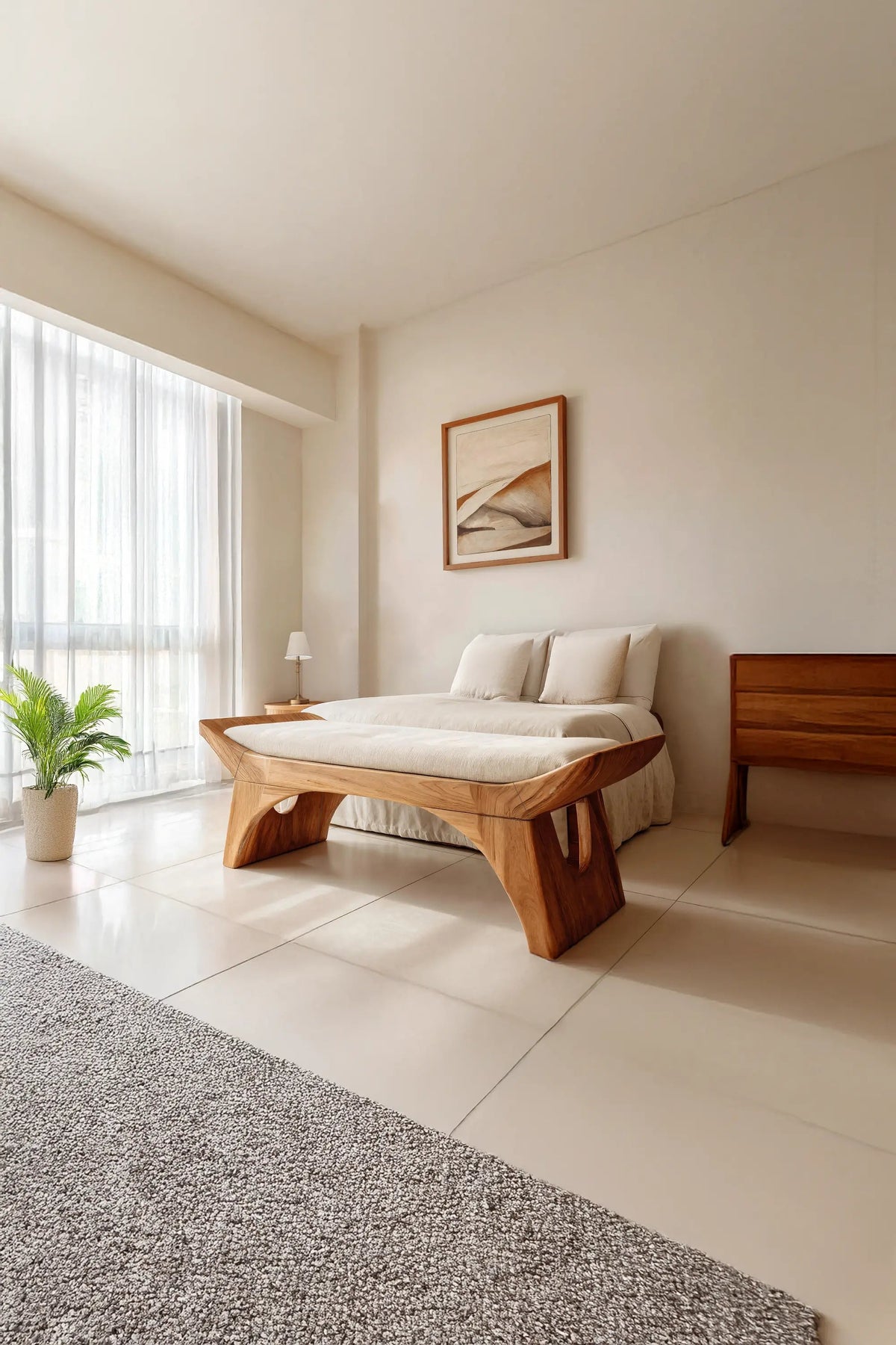 Farmhouse Wooden Bench With Shelf For Bedroom Setup - view 2 of 7