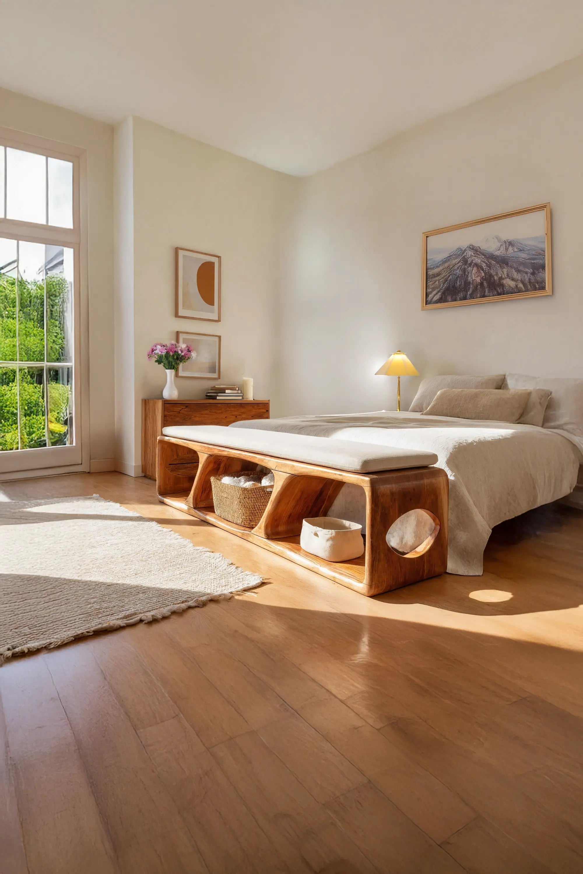 Mid Century Wood Bench For Warm Interior Spaces - view 2 of 7