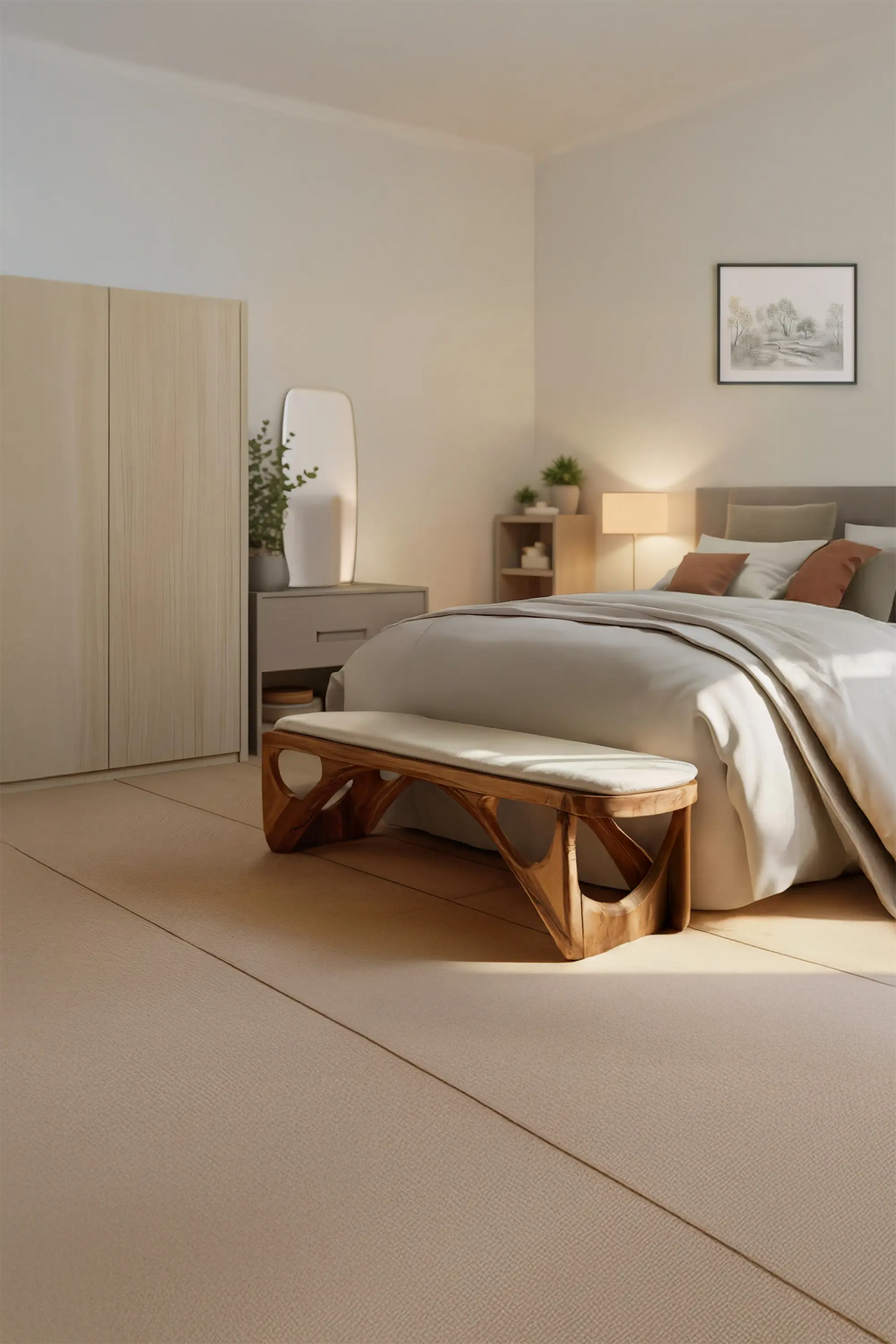 Minimalist Curved Wood Bench For End-of-Bed Design - view 4 of 7