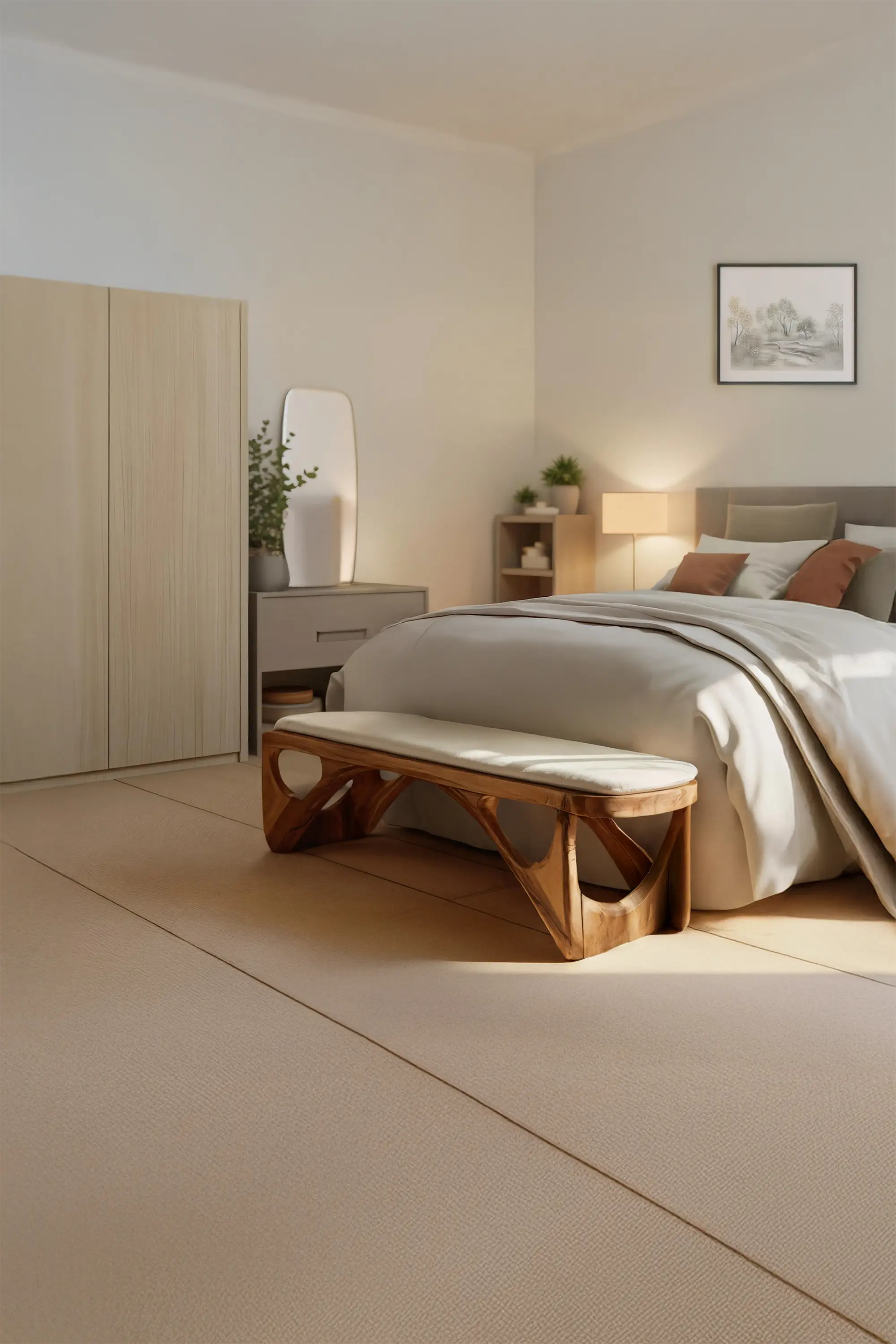 Minimalist Curved Wood Bench For End-of-Bed Design - view 4 of 7