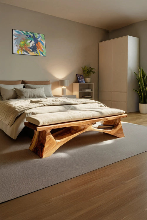 Handcrafted Solid Wood Bench For End-of-Bed Styling - view 2 of 7