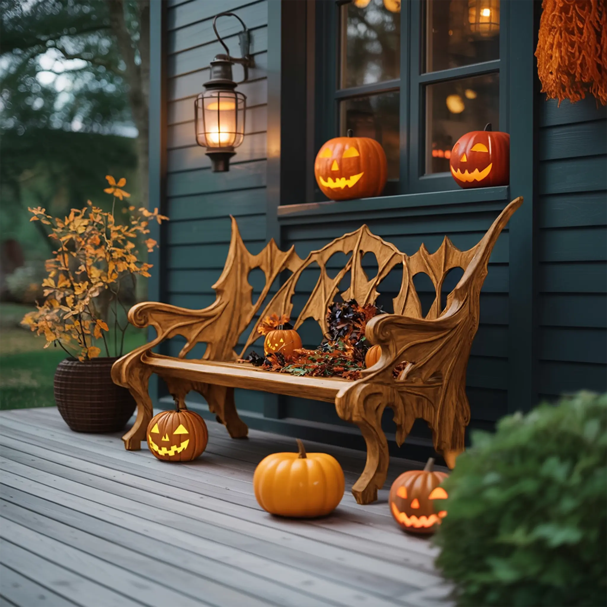 Mid Century Solid Wood Halloween Bench For Festive Outdoor Decor - view 4 of 7