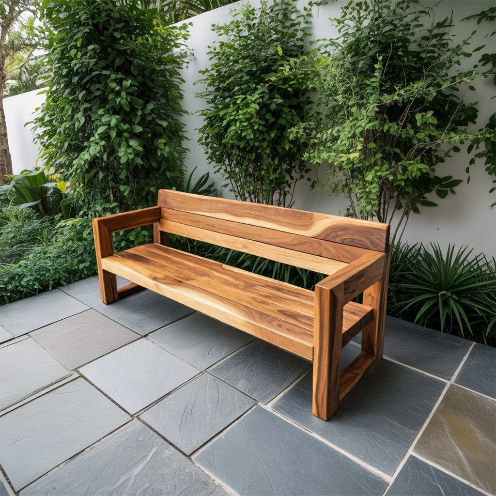 Modern Solid Wood Outdoor Bench With Armrests For Garden Or Entryway - view 5 of 8