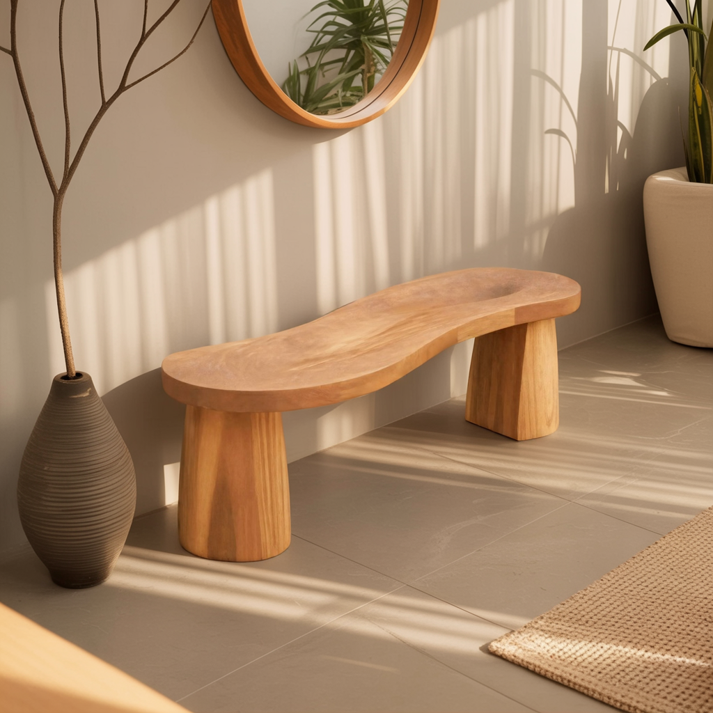 Organic Curved Wood Bench For Garden Or Entryway - view 5 of 8