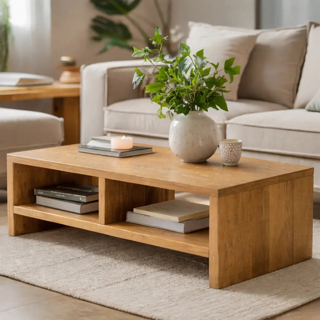 Solid Wood Coffee Table with Open Storage, Rustic Design for Living Room and Décor - view 5 of 9