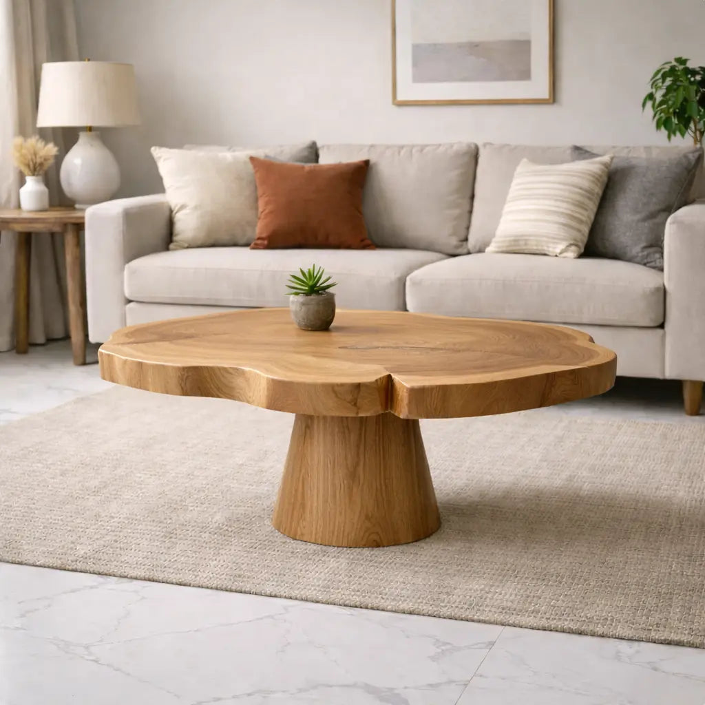 Solid Wood Coffee Table with Organic Edge Top Modern Sculptural Living Room Table - view 5 of 9
