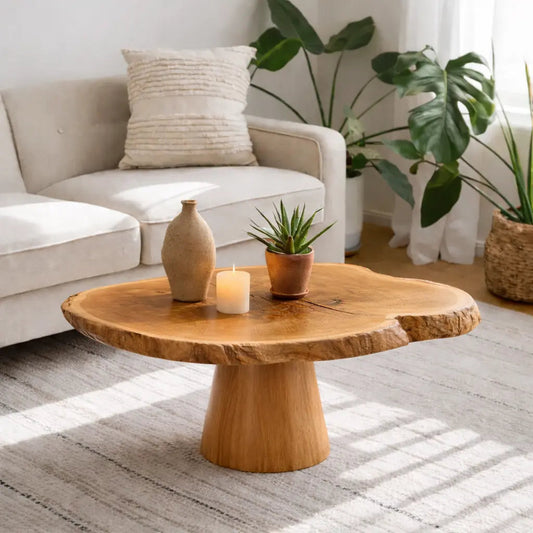 Live Edge Solid Wood Coffee Table for Living Room with Pedestal Base - view 1 of 9