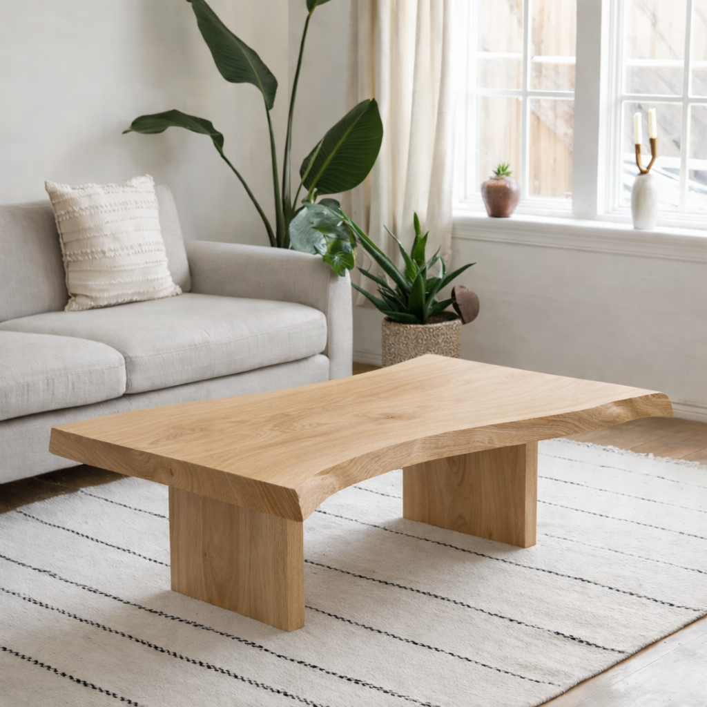 Solid Wood Coffee Table with Live Edge Top and Minimal Block Legs - view 5 of 9