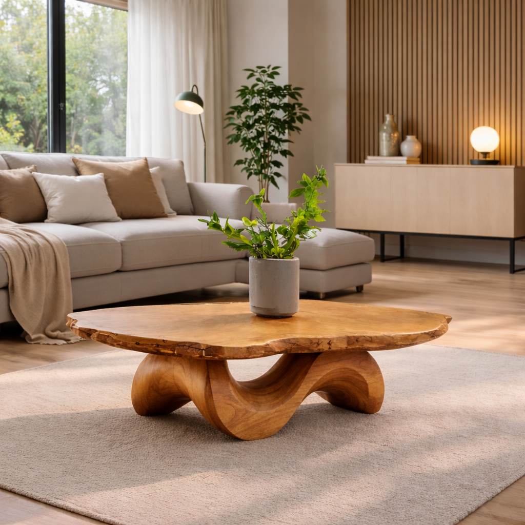 Live Edge Solid Wood Coffee Table with Sculptural Curved Base - view 5 of 9
