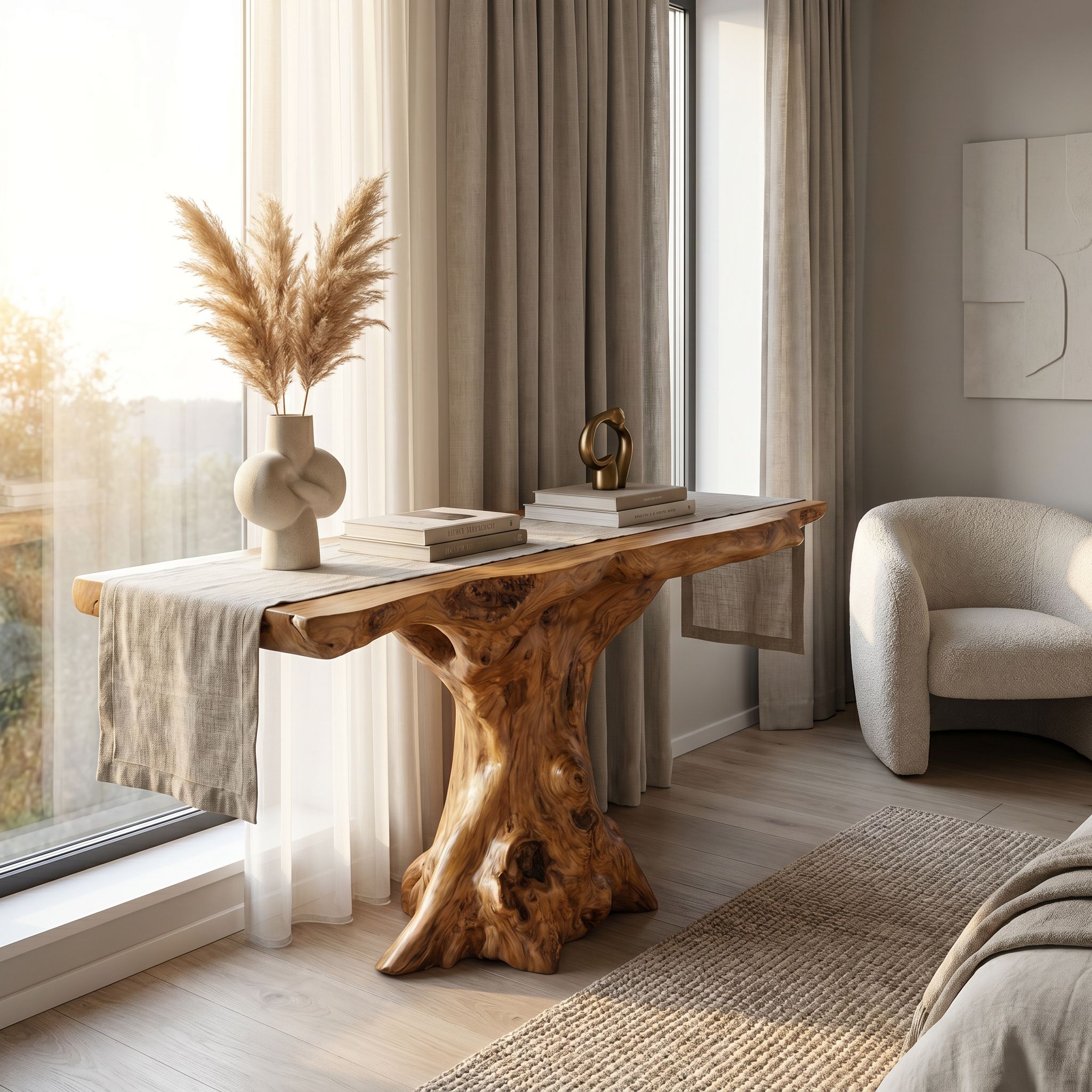 Rustic Console Table Organic Wood Slab Artist Studio - view 5 of 8