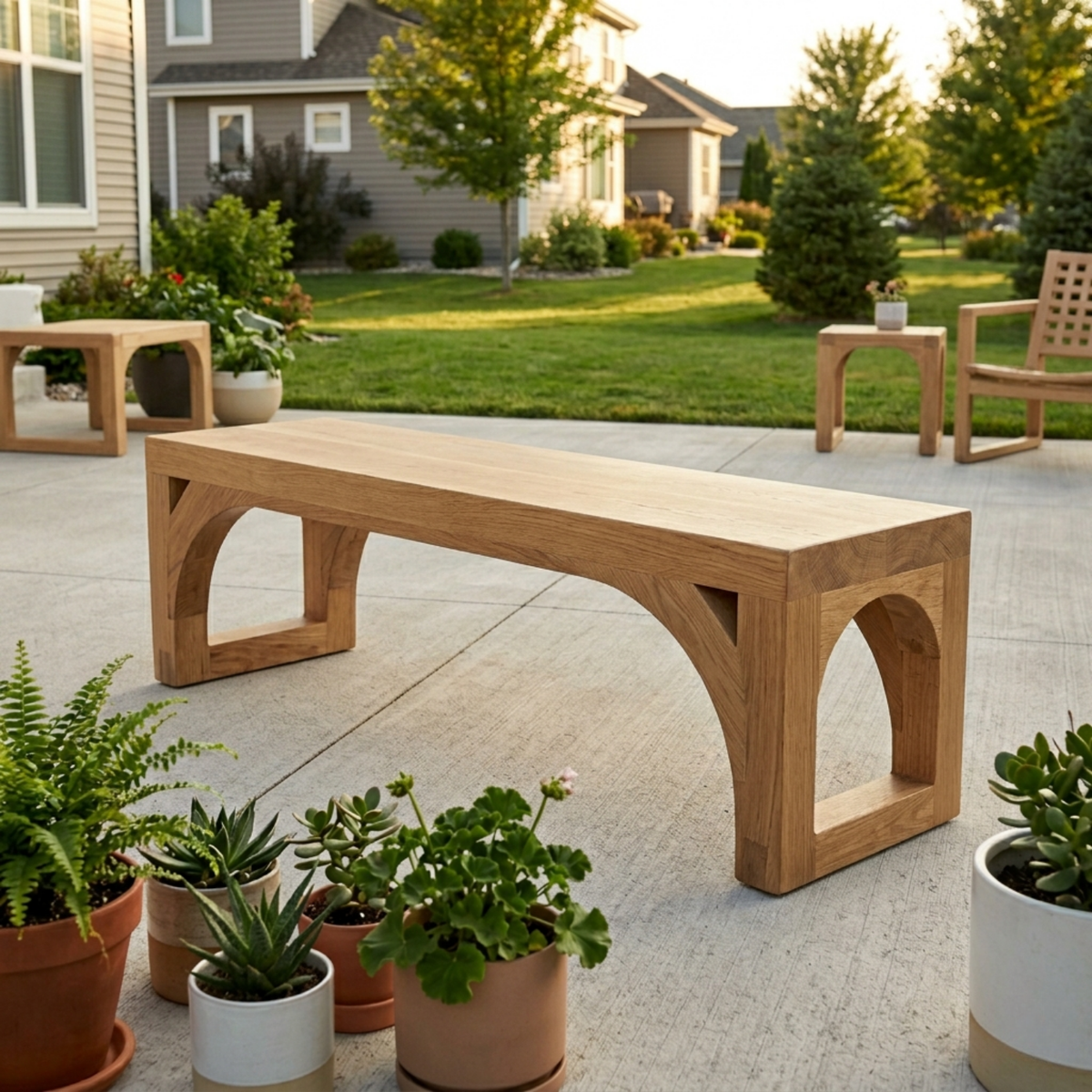Solid Wood Outdoor Bench with Arched Base and Minimalist Rectangular Design - view 3 of 7