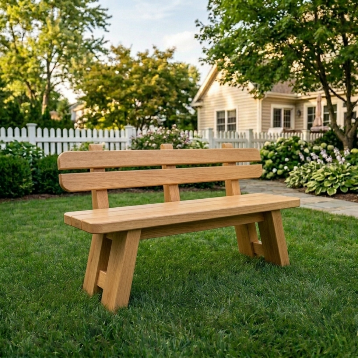 Solid Wood Outdoor Garden Bench with Slatted Backrest and A-Frame Legs - view 3 of 7