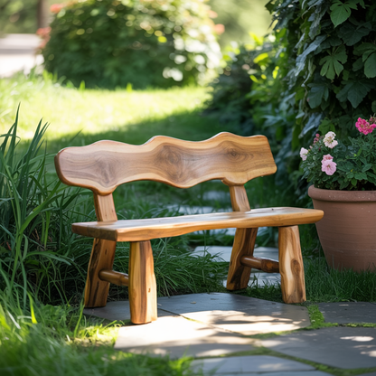 Rustic Garden Bench Live Edge Outdoor Seating For Patio Courtyard And Backyard - view 5 of 8